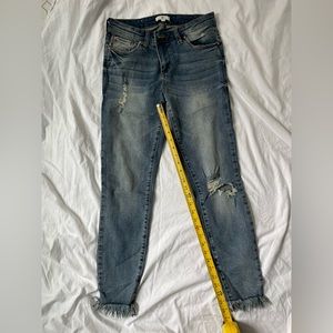 BP Fringe cuff distressed denim jeans size 27 x 25”.